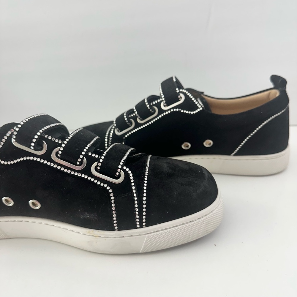EUC! Christian Louboutin Black Suede Kiddo Bordo Crystal Velcro Sneakers 37 7 - Picture 6 of 15